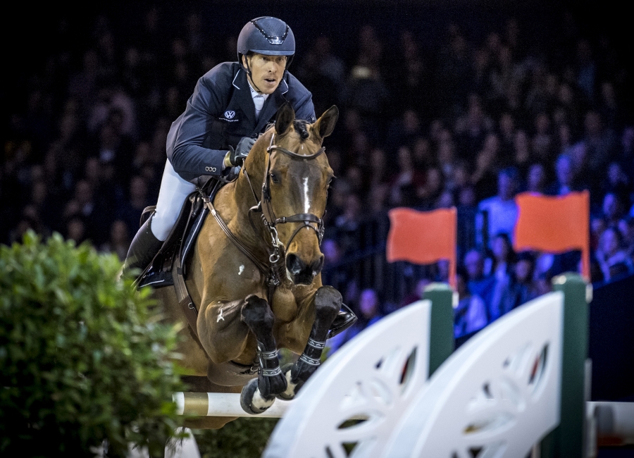 Henrick Von Eckermann (SWE) and Toveks Mary Lou winners of the Longines FEI Jumping World Cup TM Western European League Amsterdam Sunday 27 January 2019